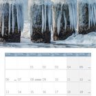 Kalenderblatt Dezember 2027, Woche 48 bis 52. Oben: Möwe auf vereisten Buhnen am Meer. Feiertage wie Weihnachten markiert.