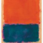 Dezember-Kalendarium unten, oben abstrakte Kunst mit oranger und dunkelblauer Flächen in verwaschenen Übergängen.