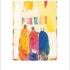 Dezember-Kalenderblatt. Illustration: Drei bunte, abstrakte Figuren vor einem gelben Hintergrund.