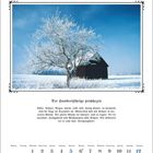 Titel: Dezember. Beschreibung: Kälte, Schnee, Regen... Der Rest des Monats: wenig Sonne, oft sehr kalt. Bild: Schneebedeckter Baum vor einem Haus.