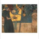 12, 1 bis 31. Eine Frau in einem dunklen Kleid spielt eine goldene Harfe in einem dekorativen und fantasievollen Gemälde.