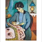 Text: "12"

Eine Illustration zeigt eine Frau mit dunklen Haaren, die sitzend in einem Buch blättert, umgeben von warmen Farben.