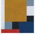 Dezemberkalender; geometrische Formen: Gelb, Grau, Blau, Weiß.