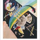 Der Text zeigt Zahlenreihen und Kalenderdaten. Eine abstrakte Illustration mit bunten Formen und Linien auf dunklem Hintergrund.