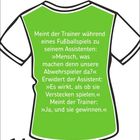 Auf einem grünen Trikot steht ein Fußballwitz. Unten links: 14, Mittwoch. Unten rechts: Juli.