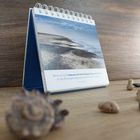 Ein Zitat: "Wenn wir nicht bewusst auf eine Menge Dinge verzichten, ist das Risiko groß, dass wir am Ende alles verlieren." Vor einem Tischkalender mit Strandfoto.