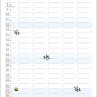 Kalender für Dezember mit Adventssonntagen und Feiertagen. Illustration eines Hauses im Schnee unten.