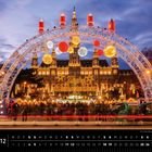 Kalender mit "Frohe Weihnachten", Kerzenbogen, Wiener Rathaus, festliche Beleuchtung und Weihnachtsmarkt.
