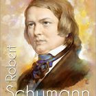 Text: "Robert Schumann". Illustration eines Mannes mit braunem Haar, Kalenderblatt für Dezember.