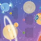 LOADING FOR ALIENS. Where will you start? Illustrationen von Planeten mit Gesichtern, Astronauten und einem Raumschiff.