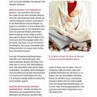 "Fibromyalgie hat viele Gesichter", "Gestörte Kreislauf- und Temperaturregulation", "Ist Ihnen oft kalt? Das kann an einer gestörten Temperaturregulation liegen." Rechts eine Person in einem roten Pullover und beiger Decke.