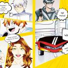 Comic-Panel: Manga City Life. Sprechblasen: "Karaoke?—Diese Stadt ist so laut...", "Diese Schuhe brauche ich auch!", "HA! Meins!", "Wow!", "Meint er mich?"