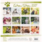 "Katzen-Tatzen 2027" über Katzenfotos mit Kalendarium. Jeder Monat zeigt ein Katzenbild mit passenden Sprüchen.