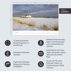12 beeindruckende Reisefotografien im Großformat, Made in Europe. Kalender mit Winterlandschaft und Gebäude am Meer.