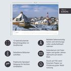 "Made in Europe." Kalender mit 12 Reise-Fotografien, Spiralaufhängung. Januar zeigt schneebedeckte Häuser und einen Leuchtturm.