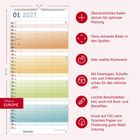 Kalender mit klarem Design. Texte: Übersichtliche Planung, Keine störenden Bilder, Stabil, Feiertage, Beschreibbar, FSC-Papier. Made in Europe.