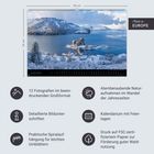 "Made in Europe", "Januar", "12 Fotografien im beeindruckenden Großformat", "Atemberaubende Naturaufnahmen im Wandel der Jahreszeiten". Eine Landschaft mit verschneiten Bergen und einem See.