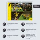 "12 hochwertige Farbfotografien, beeindruckende Spielszenen, praktische Spiralaufhängung, Made in Germany." Großes Fußballmotiv.