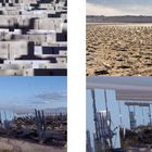 Solarspiegel, dicht an dicht, reflektieren Licht. Landschaft im Hintergrund, Wüstenboden und Berge zu sehen.