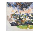 Links unten steht: "LE JARDIN DES LAUVES, um 1906 [...] 65,4 x 81 cm". Das Gemälde zeigt abstrakte Farbflächen in Blau, Grün und Braun.