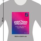 "eurovision song contest", "70 Jahre Glitter, Spaß und magische Momente". Rosa-Pink-Wellenmuster, Logo oben rechts.