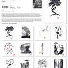 "Die Kunst der Klarheit - Péchane" mit Illustrationen im Sumi-e-Stil, darunter Bäume, Vögel und Personen in minimalistischer Darstellung.