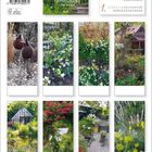 "Gärten. Ursel Borstell. Made in Germany. Kalender mit zwölf Gartenfotos, darunter Rosen, Schneebedecktes Haus, Frühling."