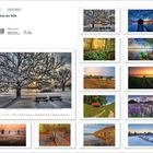 "Augenblicke der Stille" zeigt Naturbilder: schneebedeckter Baum, Waldlichtung, Fluss, Felder und Berge in verschiedenen Jahreszeiten.