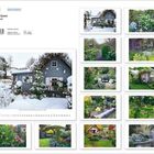 "Gartenträume", Ulrich Borsdorf. Mehrere Gartenfotos, Hauptbild zeigt ein verschneites Haus mit winterlichem Garten.