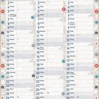 Kalender Januar bis März 2028, Tage und Wochennummern. Oben blaues Banner mit Vögeln und Blumen, unten "Hygge Momente".