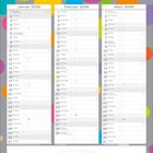 Januar bis März 2028 Kalender; Wochentage und Daten aufgelistet. Hintergrund mit bunten Kreisen verziert.