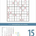 Text: "Schwierigkeitsgrad: sehr schwierig. Mittwoch 15 DEZEMBER." Ein Sudoku-Gitter mit roten Zahlen und ein Kalenderausschnitt.