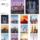 Kalendertitel: Weltenbummler. Städteansichten: Toronto, Rio de Janeiro, Rom, Istanbul, Chicago, Marrakesch, Kairo, Hongkong, San Francisco, Budapest, Abu Dhabi.