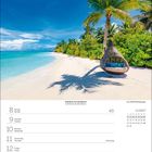 Kalenderseite für November 2027, mit Strandmotiv: Palmen, Hängesessel, türkisblaues Wasser unter blauem Himmel.