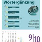 "Wortergänzung" mit Lücken für Gewürze: -wasser, -schnecke, -wurst, -spray, -zehe. Datum: 9/10, Samstag, Sonntag, Oktober.