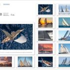 Texte oben: "Sailing", "Made in Germany". Mehrere Fotos von Segelbooten auf dem Meer, teils bei Sonnenuntergang.