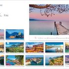 Gardasee. Mehrere Kalenderbilder zeigen idyllische Landschaften und Orte am Gardasee, mit einem Fokus auf Wasser und Architektur.
