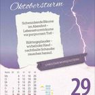 "Oktobersturm. Schwankende Bäume im Abendrot... Christian Morgenstern." Darunter Kalender: 29. Freitag, 1. Oktober.