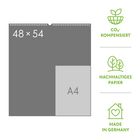 48 × 54, A4, CO₂-Kompensiert, Nachhaltiges Papier, Made in Germany. Illustrationen: Pflanze, Bäume, Haus mit Herz.