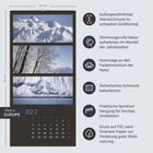 Kalender mit Naturbildern im Wandel der Jahreszeiten. Text betont ästhetischen Schmuck und umweltfreundliches Papier.