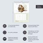 „12 hochwertige Motive im Großformat. Farbenprächtiger Blickfang. Für echte Liebhaber. Praktische Spiralaufhängung.” Kalender mit Tierillustration.