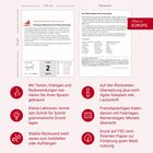 Texte erklären Sprachgebrauch und Grammatik. Kalender zeigt Datum und Feiertage. Rückseite enthält Vokabeln und Übersetzungen.