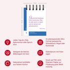 Zitat von Mark Twain über Gewohnheit. Kalenderblatt mit Spirale, enthält Datumsangaben. Piktogramme beschreiben Eigenschaften.