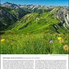 Bergsommer an der Wetterspitze in den Lechtaler Alpen, Juni 2027. Grüne Wiesen und felsige Berge unter klarem, blauem Himmel.