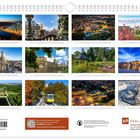 Kalender mit Monatstiteln Januar bis Dezember. Enthält Fotos von Stadtansichten, Architektur und Natur. K4 VERLAG Logo.