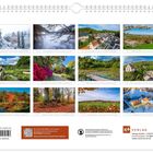Januar bis Dezember sind Monatsnamen unter Landschaftsfotos. Links unten QR-Code, URL und Preisangaben, rechts K4 Verlag-Infos.