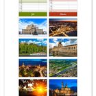 Ein Kalender mit Bildern von Dresden, darunter Fotos der Altstadt, Schlösser und Landschaften. Dekorative Darstellung von Monaten.