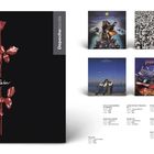 Links: "violator", Depeche Mode, rote Rose auf schwarzem Hintergrund. Rechts: mehrere Albumcover mit Titeln.