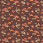 Keine Texte vorhanden. Eine Illustration mit herbstlichen Blättern und Wolken in warmen Farben auf braunem Hintergrund.