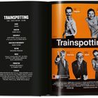 Zwei Seiten: Links Filminfos „Trainspotting“, Genre Drama, Regie Danny Boyle. Rechts Filmposter mit fünf Charakteren auf orangefarbenem Hintergrund.